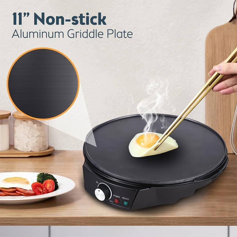 1200W Electric 11-Inch Non-Stick Crepe & Pancake Maker with Spreader