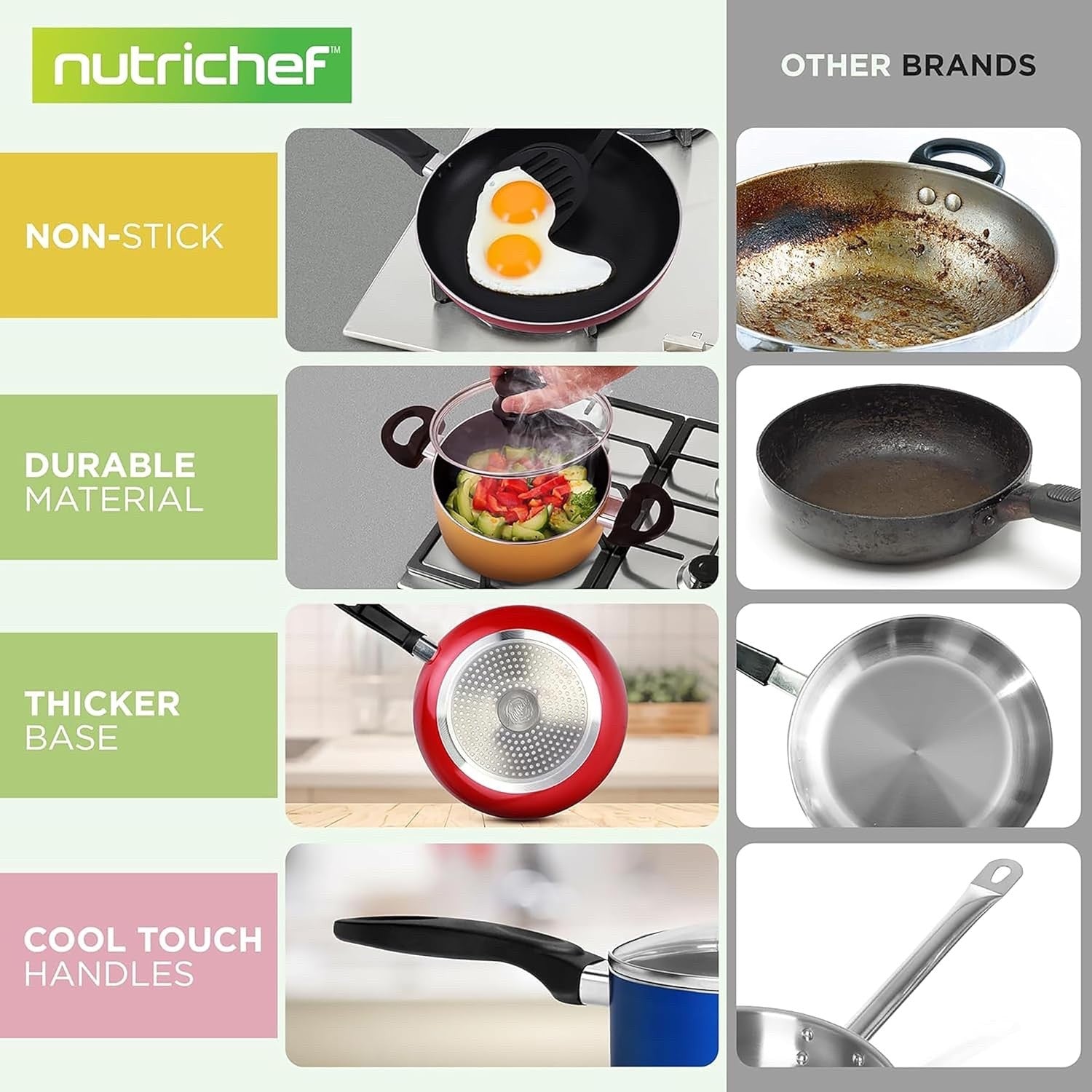 15pcs Colourful Non Stick Cookware Set – Induction Compatible Utensils Included