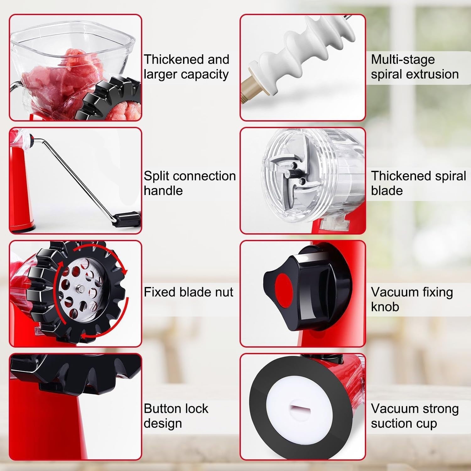 Manual Meat Grinder Sausage Maker Mincer Hand Crank Heavy Duty Red