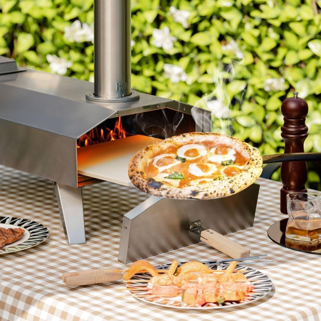 Outdoor Multi-Fuel Pizza Oven | Stainless Steel BBQ Grill with Stone & Foldable