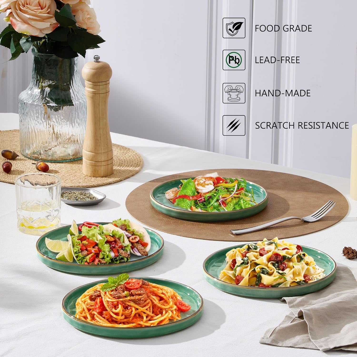 7.9in Ceramic Dessert Plates Set of 4 Scratch Resistant Microwave Safe