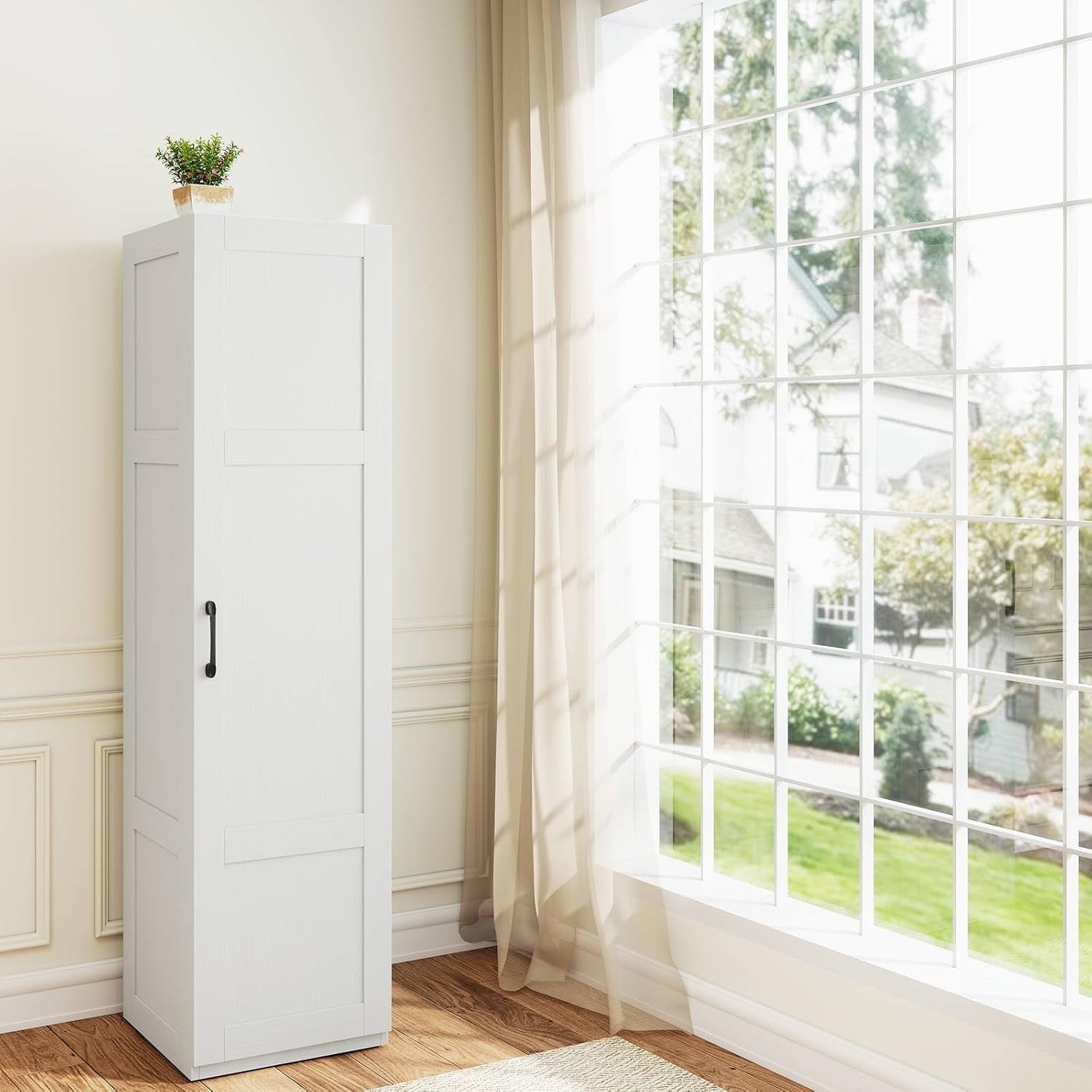 Tall White Kitchen Cupboard 4 Tier Wooden Storage Cabinet Organizer Unit