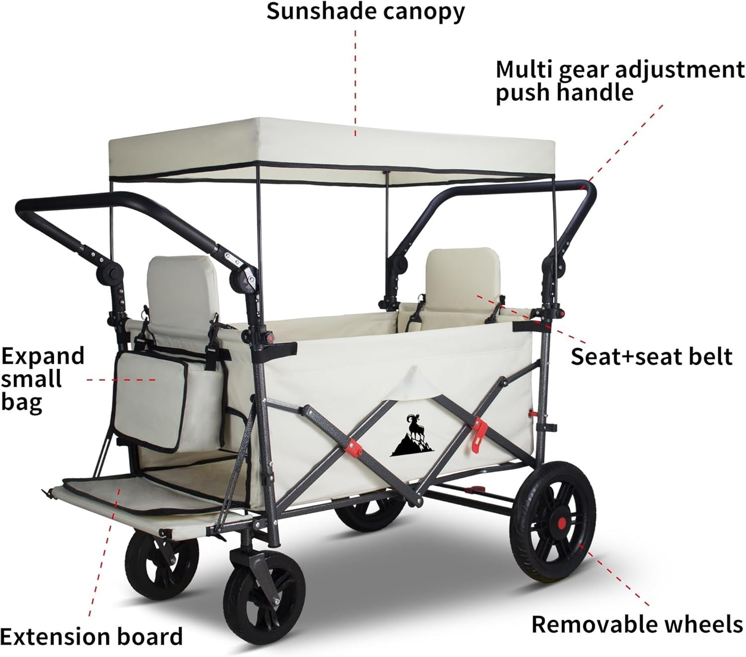 Folding Camping Wagon w Canopy 2 Seats Heavy Duty Beach Garden Cart