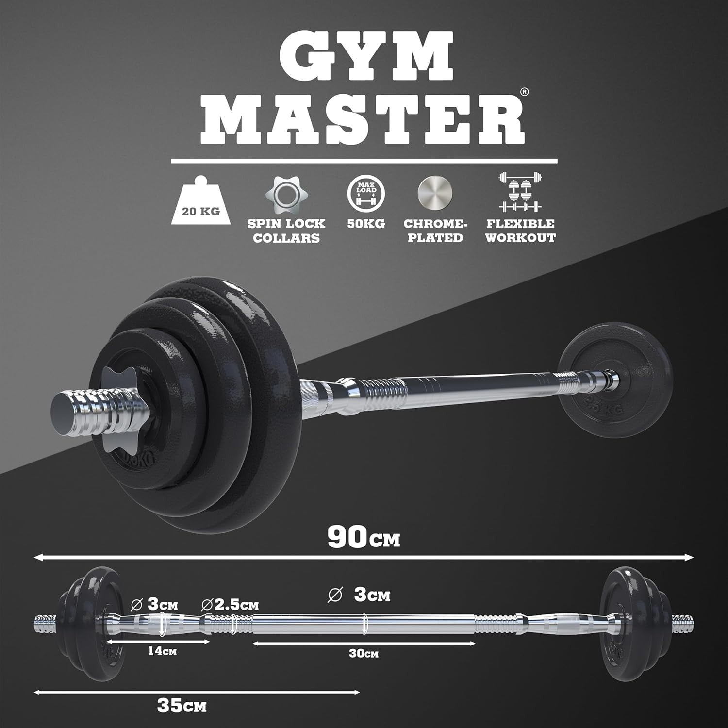 20kg Adjustable Dumbbell Barbell Set Cast Iron Weights Home Gym
