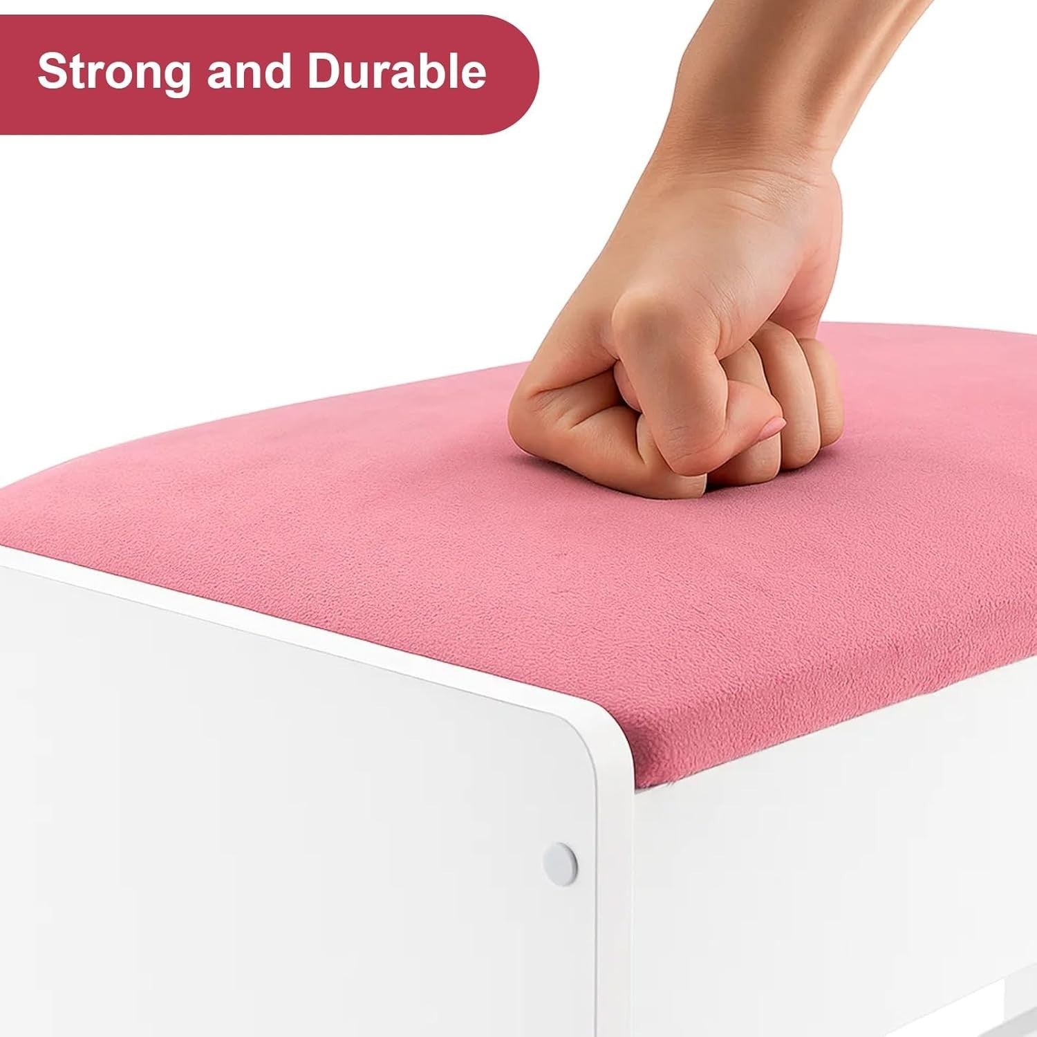 Pink Padded Vanity Stool – Simple PU Dressing Table Seat for Bedroom