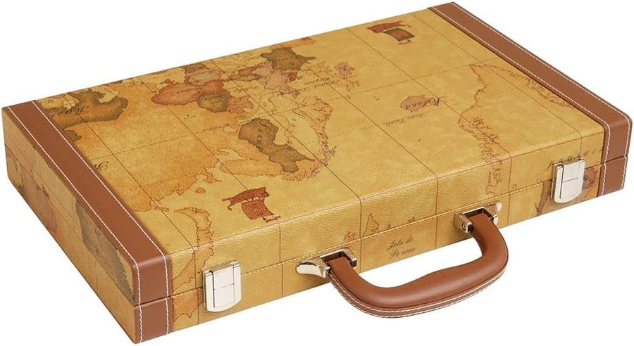 15 Inch Luxury Backgammon Set World Map Design Folding Travel Board Game