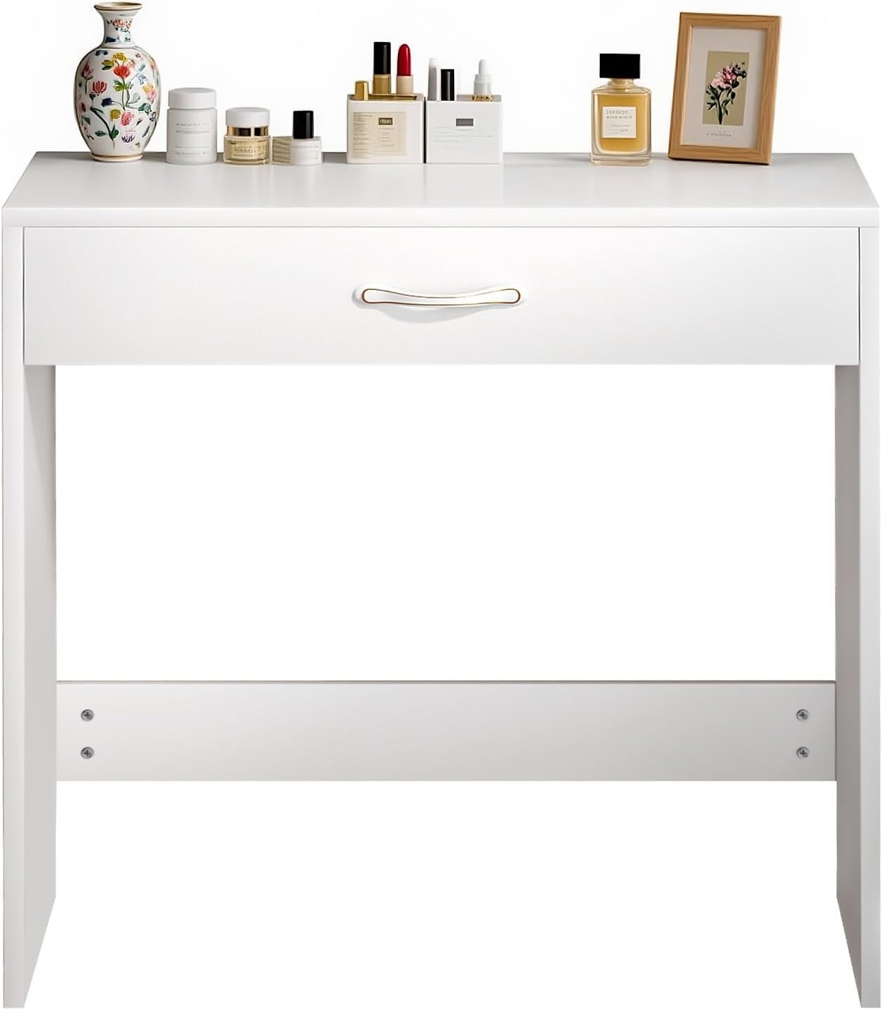 White Modern Compact Dressing Table Vanity Desk 1 Drawer Small Bedroom Wood