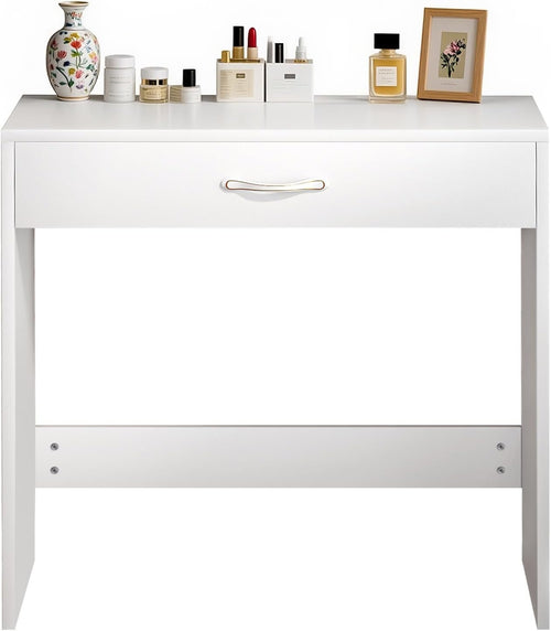 White Modern Compact Dressing Table Vanity Desk 1 Drawer Small Bedroom Wood