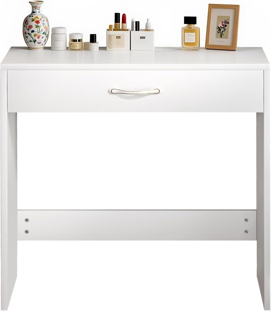 White Modern Compact Dressing Table Vanity Desk 1 Drawer Small Bedroom Wood