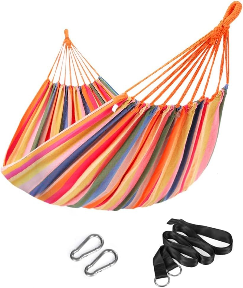 Double Cotton Hammock with Straps & Carabiners, 210x150cm, 300kg Load