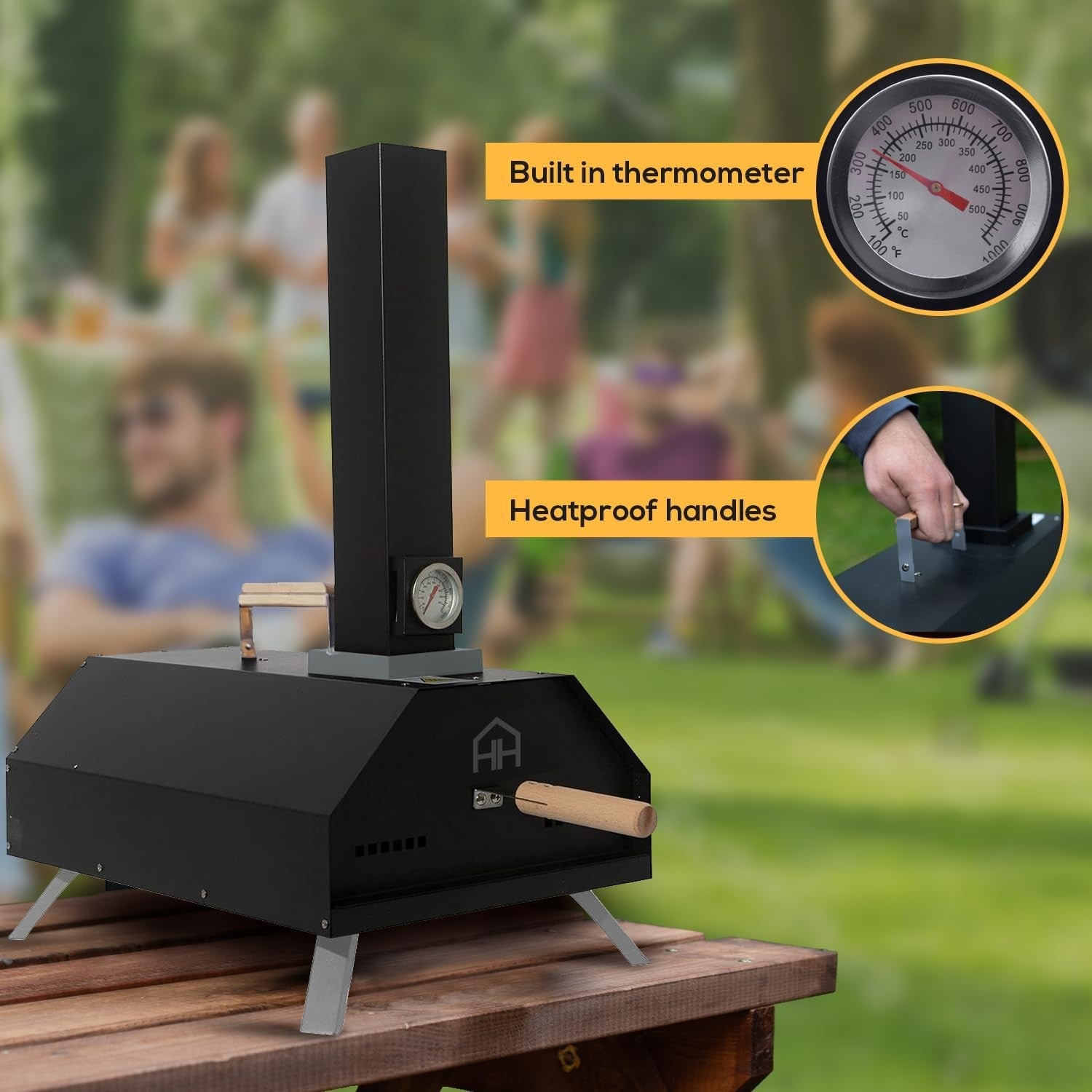 Outdoor Wood Fired Pizza Oven | Stainless Steel BBQ Grill with Stone & Thermomet