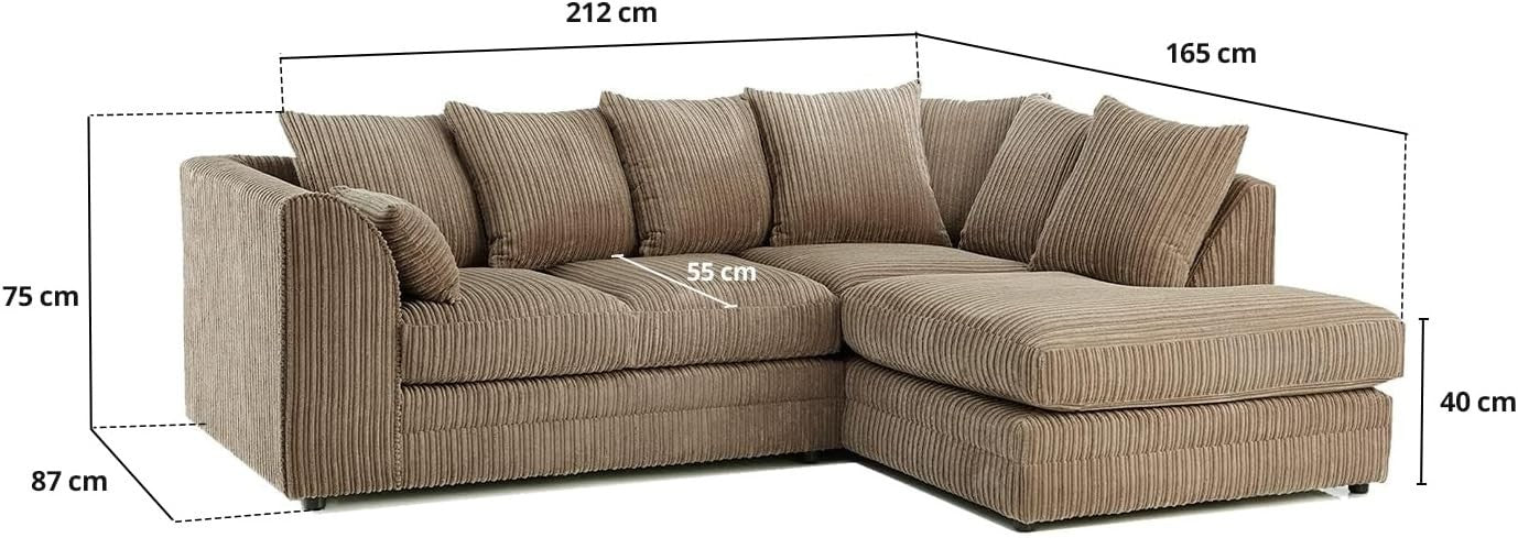 Beige Jumbo Cord 4-Seater Corner Sofa Left Hand Facing | Durable Comfort