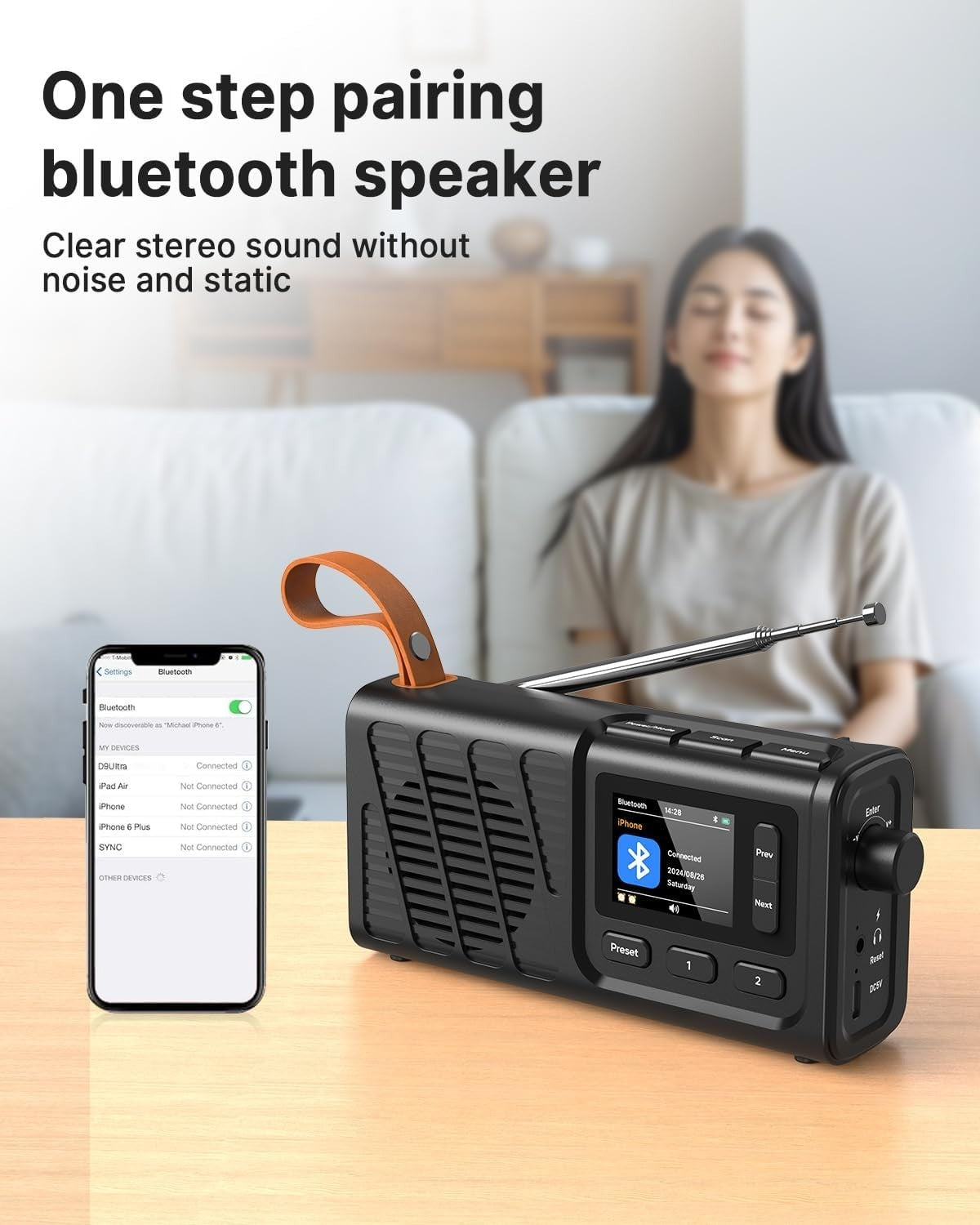 Portable DAB Radio Bluetooth FM USB Rechargeable with Dual Alarms