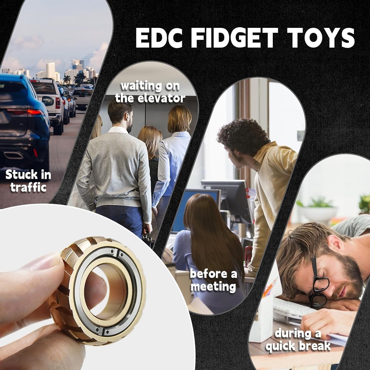 Gold 2in1 Mechanical Fidget Ring Spinner Clicker Stress EDC