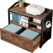 Rustic Brown Rolling Lateral File Cabinet Printer Stand Legal Letter