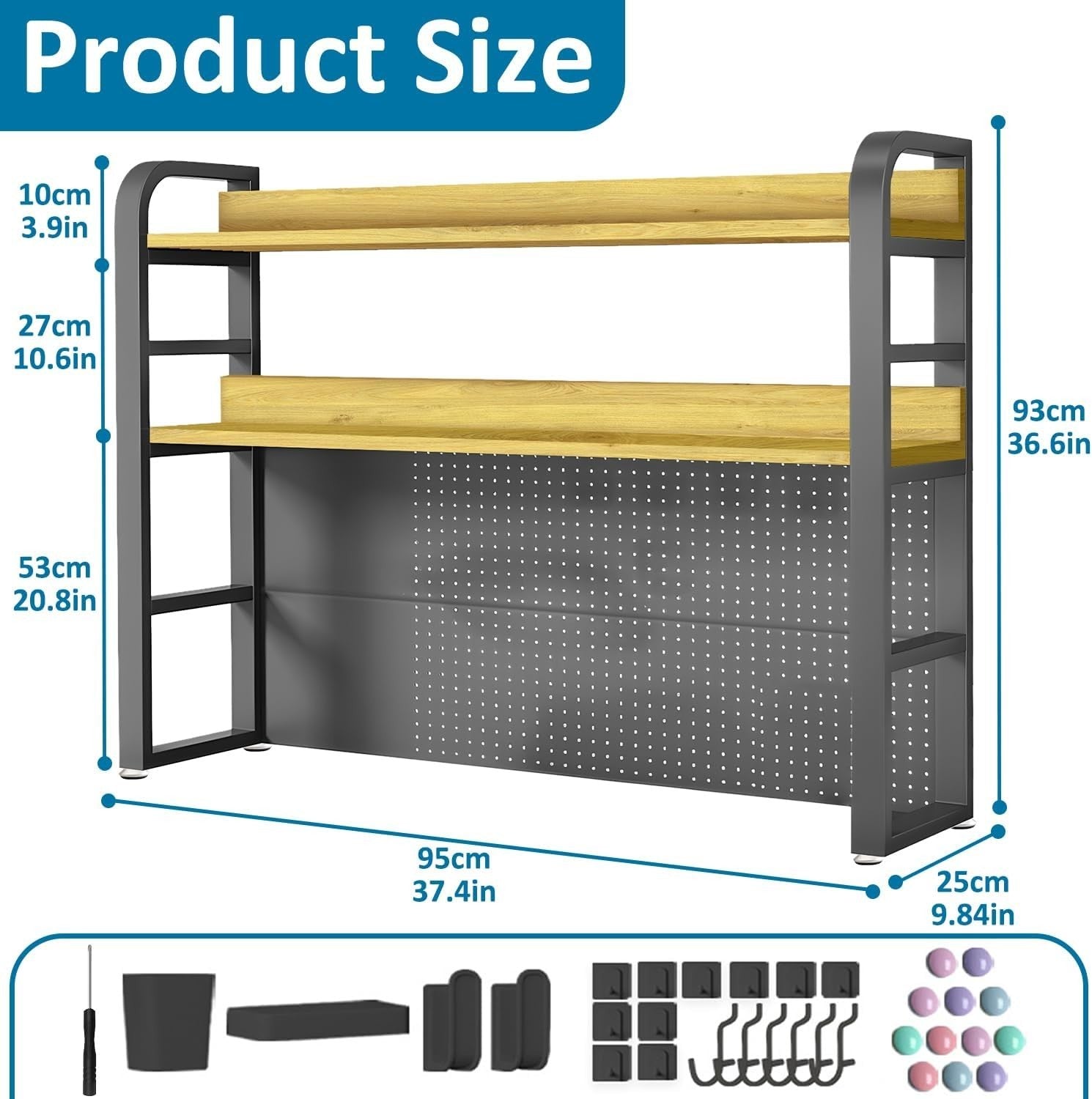 37.4" Desktop Hutch Bookshelf w/ Pegboard 2-Tier Desk Organizer Black