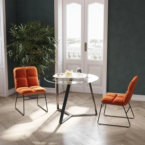 100cm Round Glass Dining Table with Black Metal Legs Modern Kitchen Table
