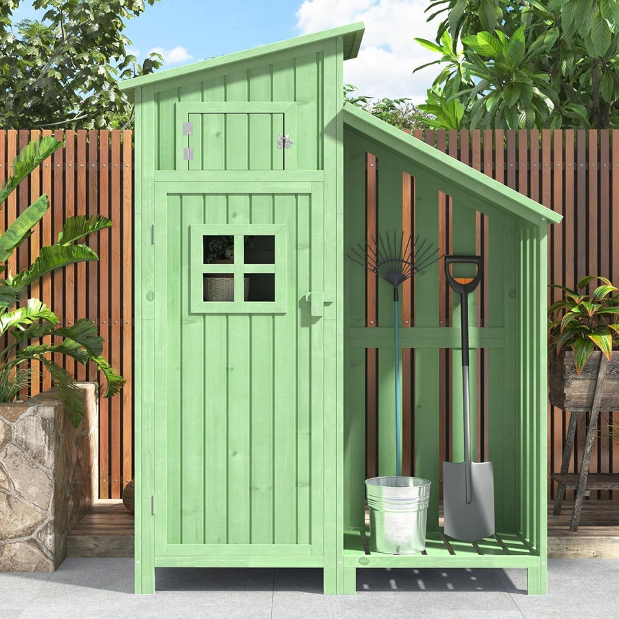 124x46x174cm Wooden Garden Tool Shed Green Outdoor Storage Cabinet