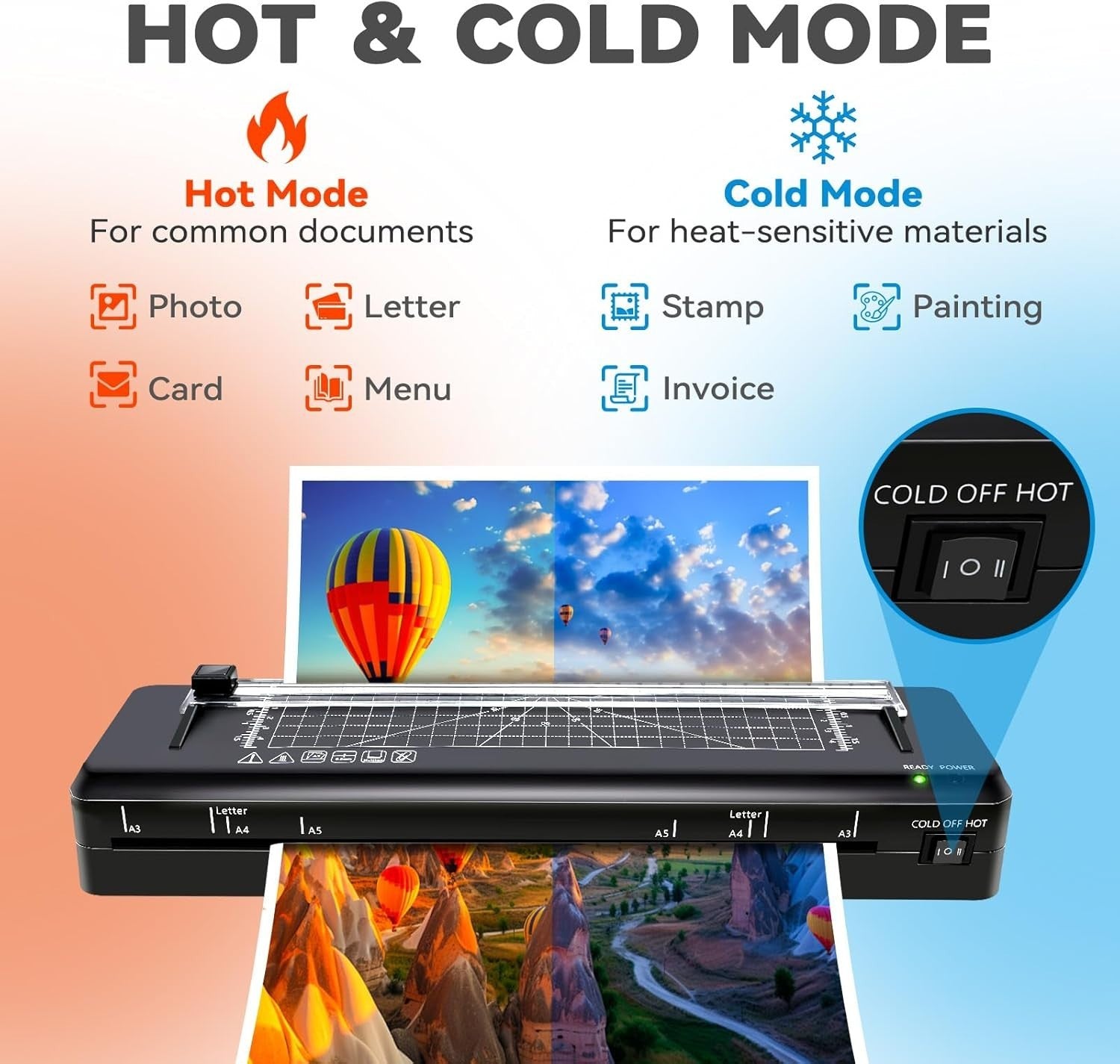A3 Laminator 13 Inch Fast 60s Warm Up Hot Cold Built-In Trimmer
