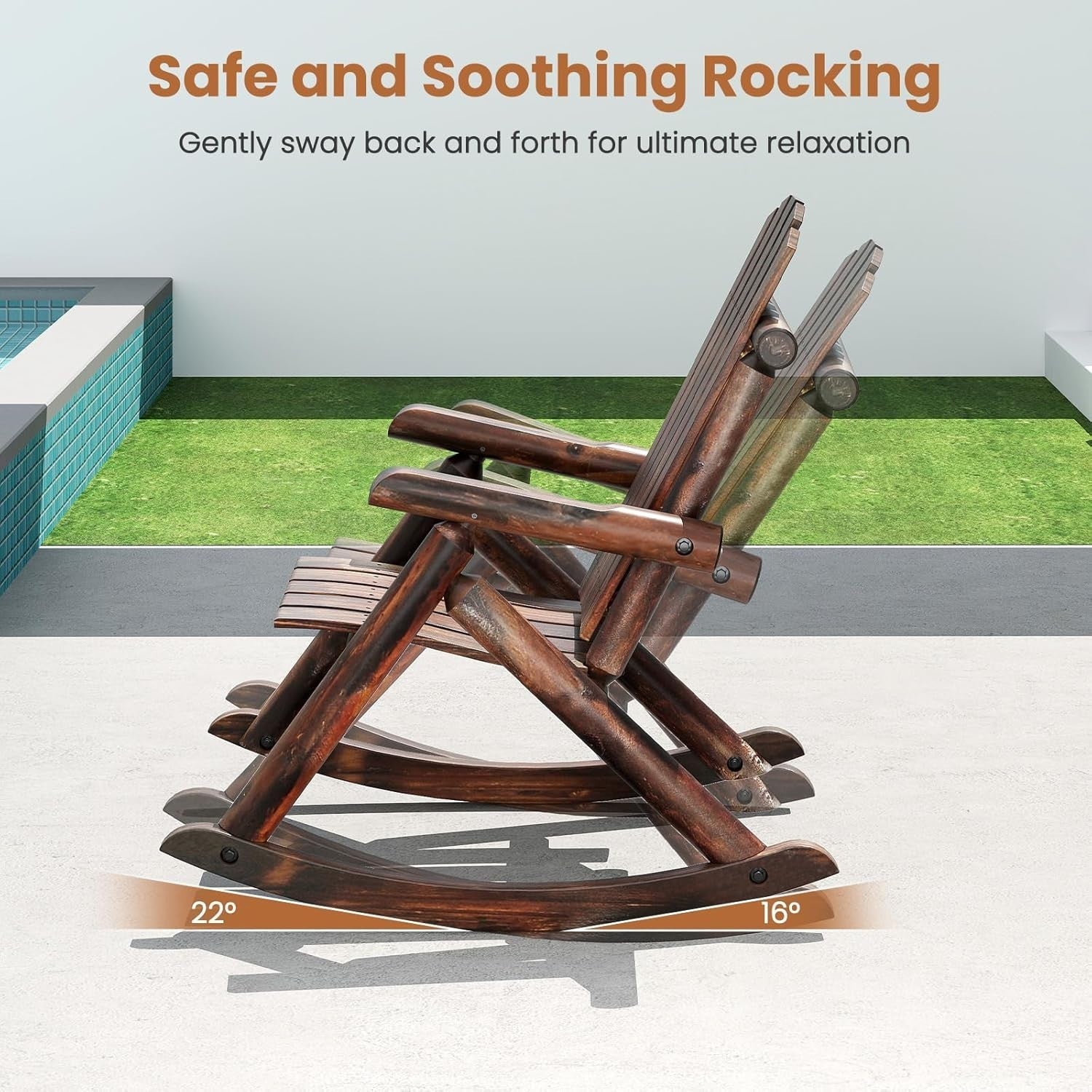 Durable Outdoor Wooden Rocking Chair Set Garden Patio Porch Balcony Relaxer