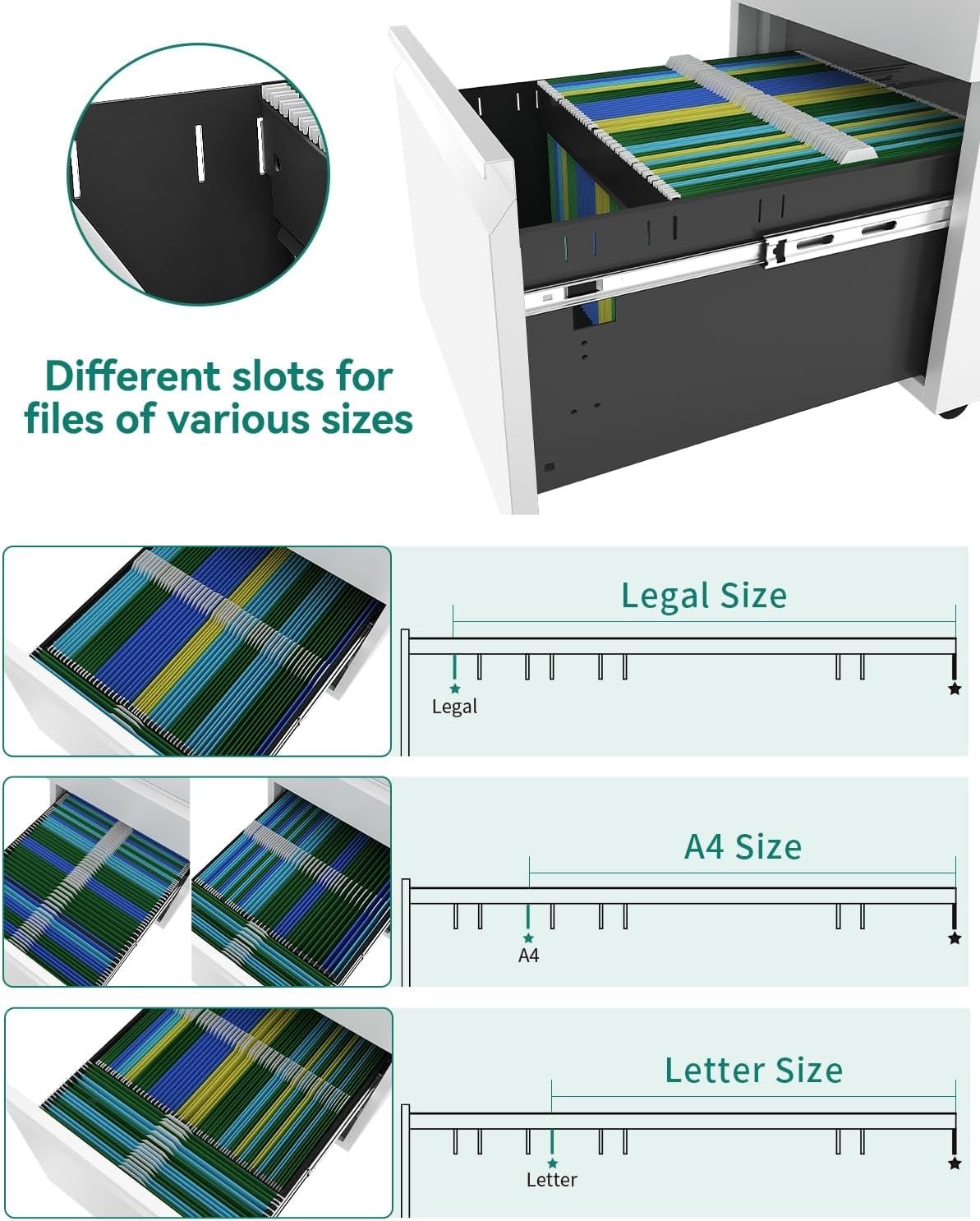 Lockable 3-Drawer Mobile Filing Cabinet Rolling Metal Office Storage White