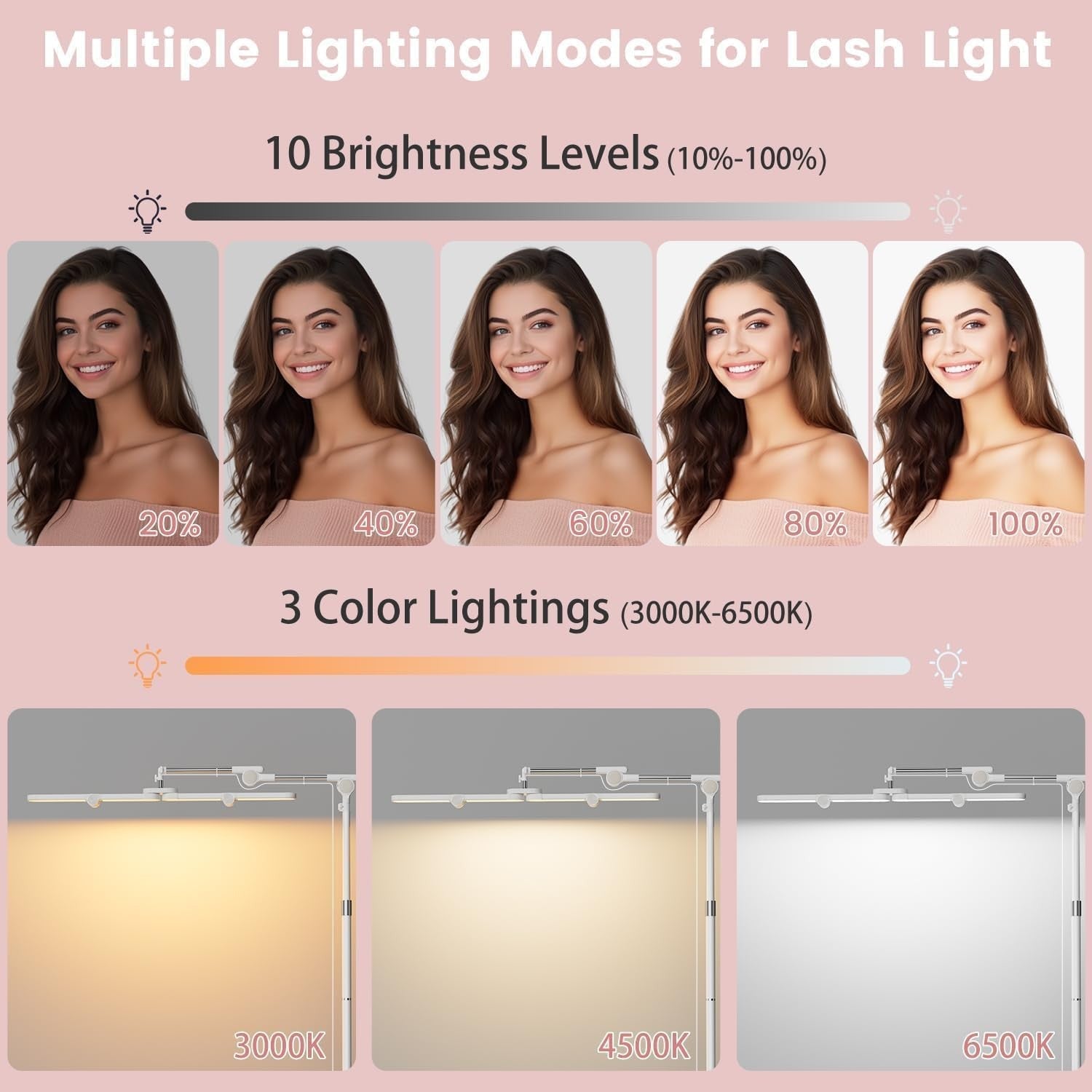 40W Foldable Lash Light LED Beauty Lamp Dimmable Remote Adjustable Arm