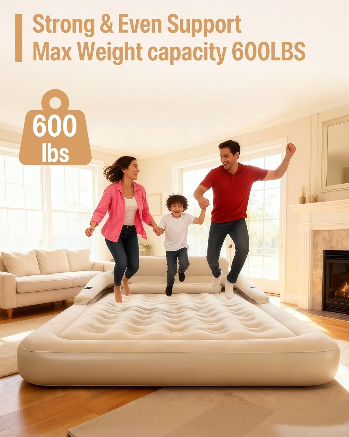 King Air Mattress with Headboard 30cm High Built-In Pump Flocked Top
