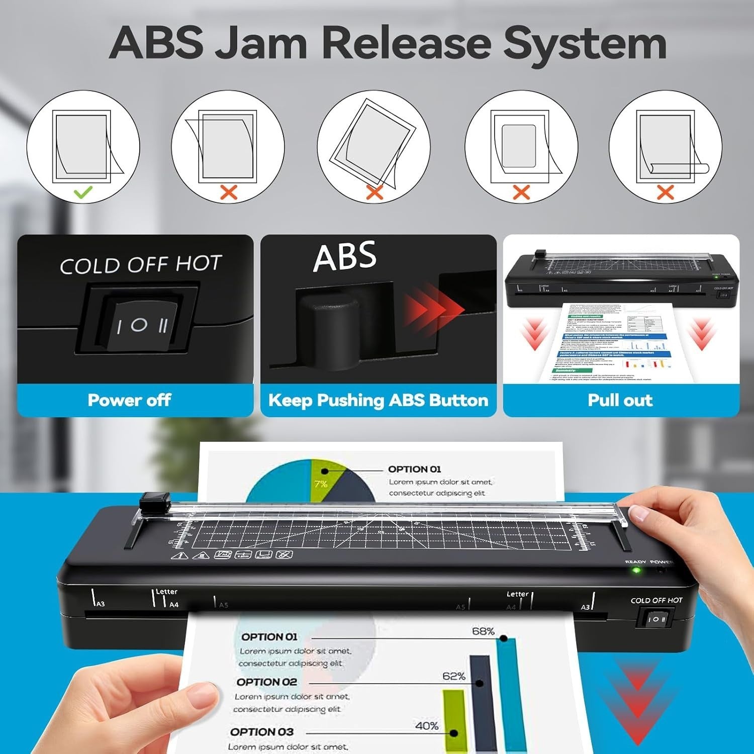 A3 Laminator 13 Inch Fast 60s Warm Up Hot Cold Built-In Trimmer