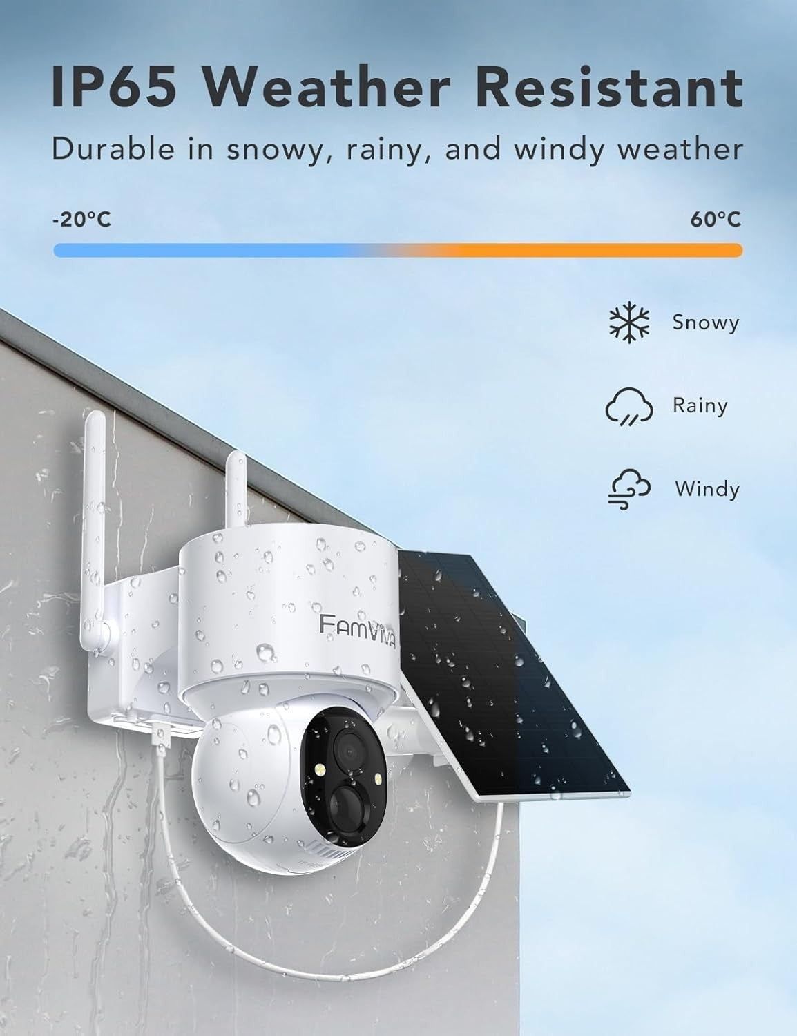 2K Solar Security Camera Wireless Outdoor PTZ 360° WiFi IP66 White