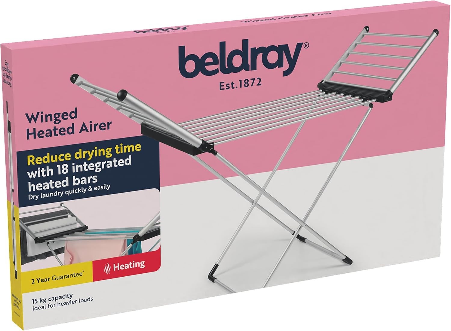 Electric Heated Clothes Airer with Wings Foldable 15kg Fast Indoor Drying