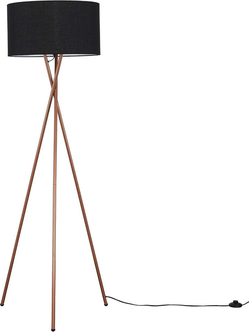Modern Tripod Floor Lamp Copper Metal Stand Black Shade LED Tall