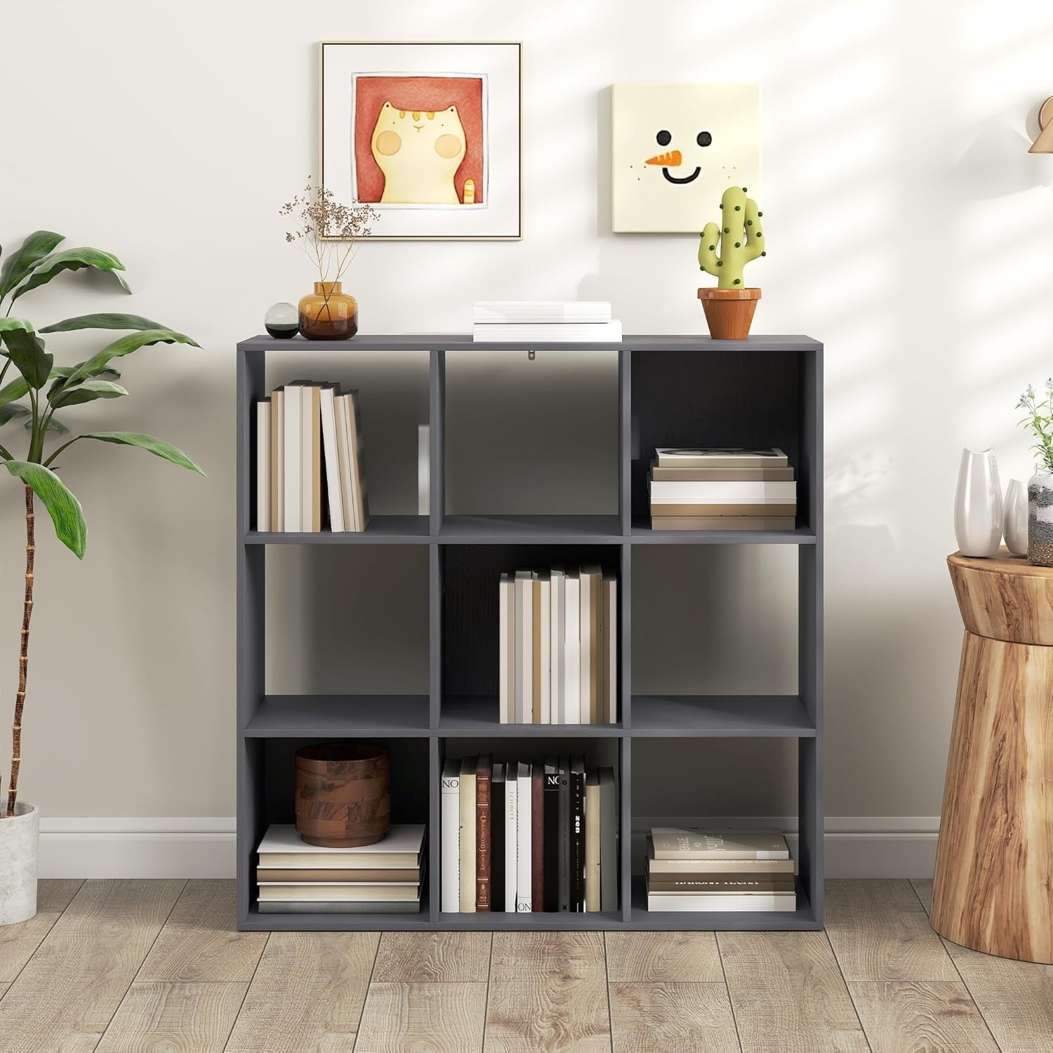 Modern 9 Cube Bookcase Storage Unit Grey – Freestanding Shelving for Home