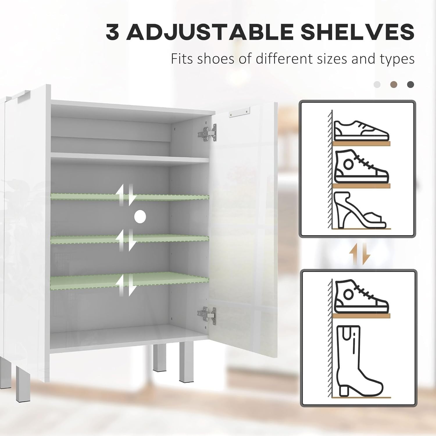 Shoe Storage Cabinet White Gloss | Holds 20 Pairs, Soft Close, 76x31.5x95cm