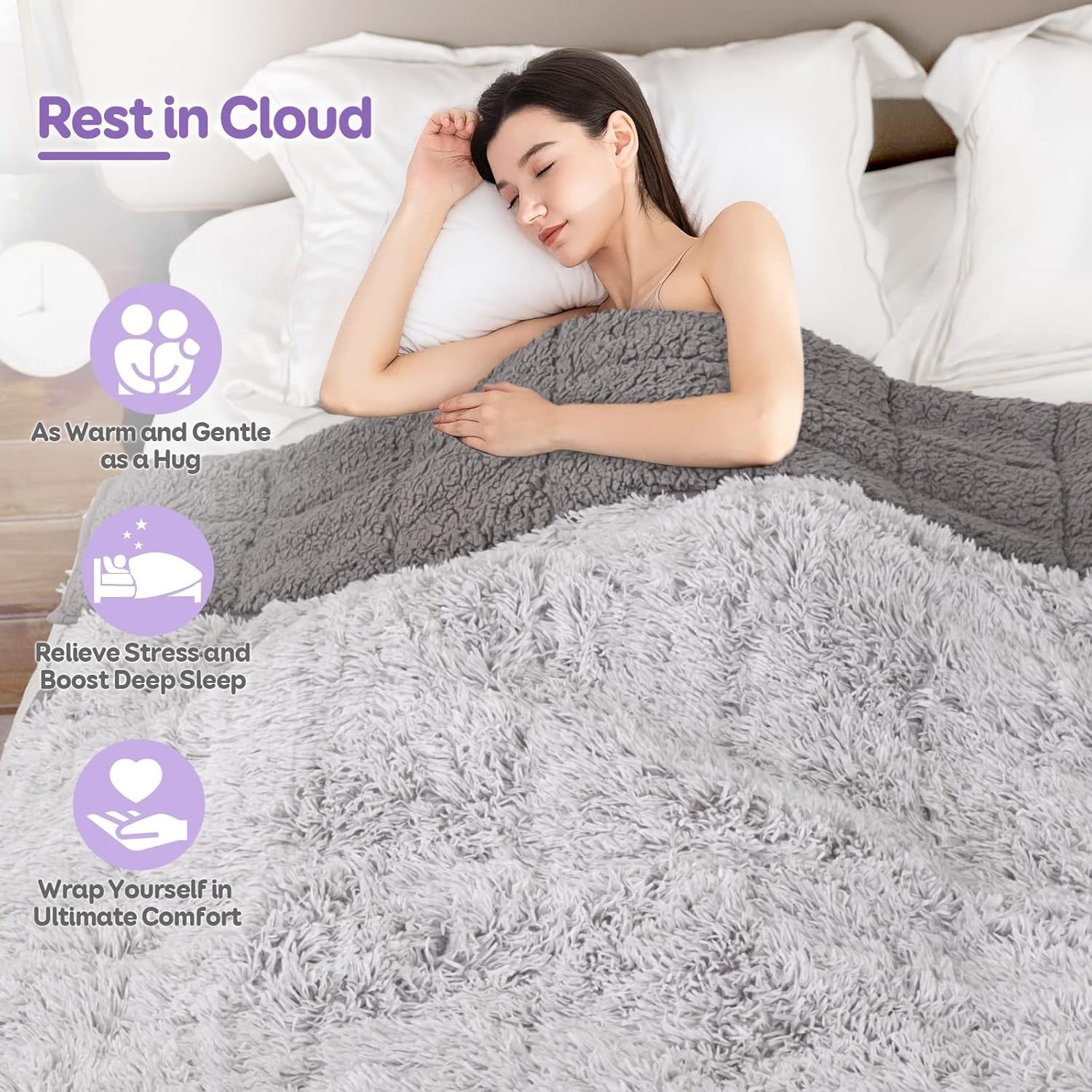 Queen Weighted Blanket 20lb Faux Fur Sherpa Reversible Warm Plush 60x80