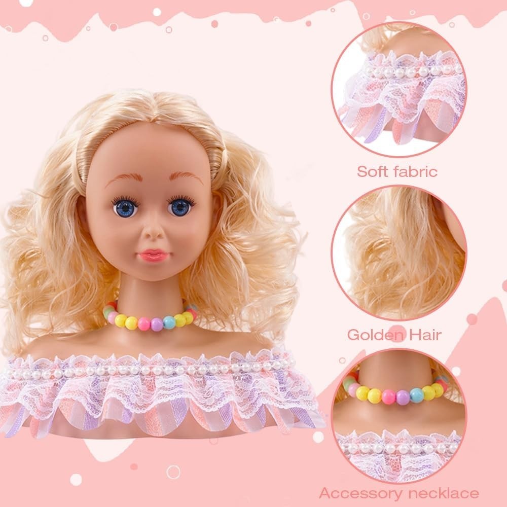Hair Styling Head Doll Playset with Dryer Makeup Tools 42pcs