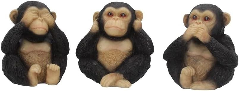 Three Wise Chimp Figurines 8cm Resin Monkey Ornaments See No Hear No Speak Decor
