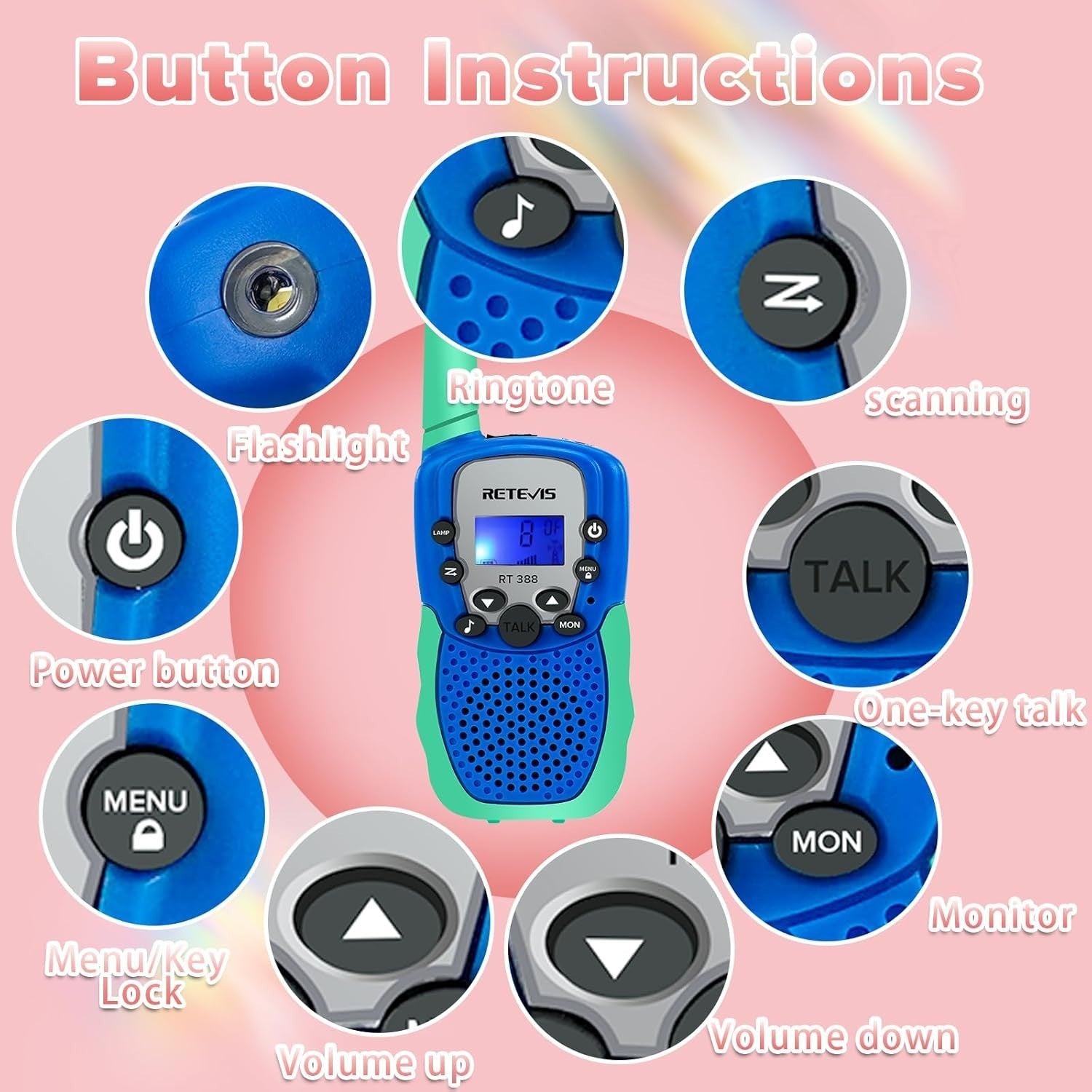 Kids Walkie Talkie VOX Flashlight Clear Sound Outdoor Toy Gift Blue