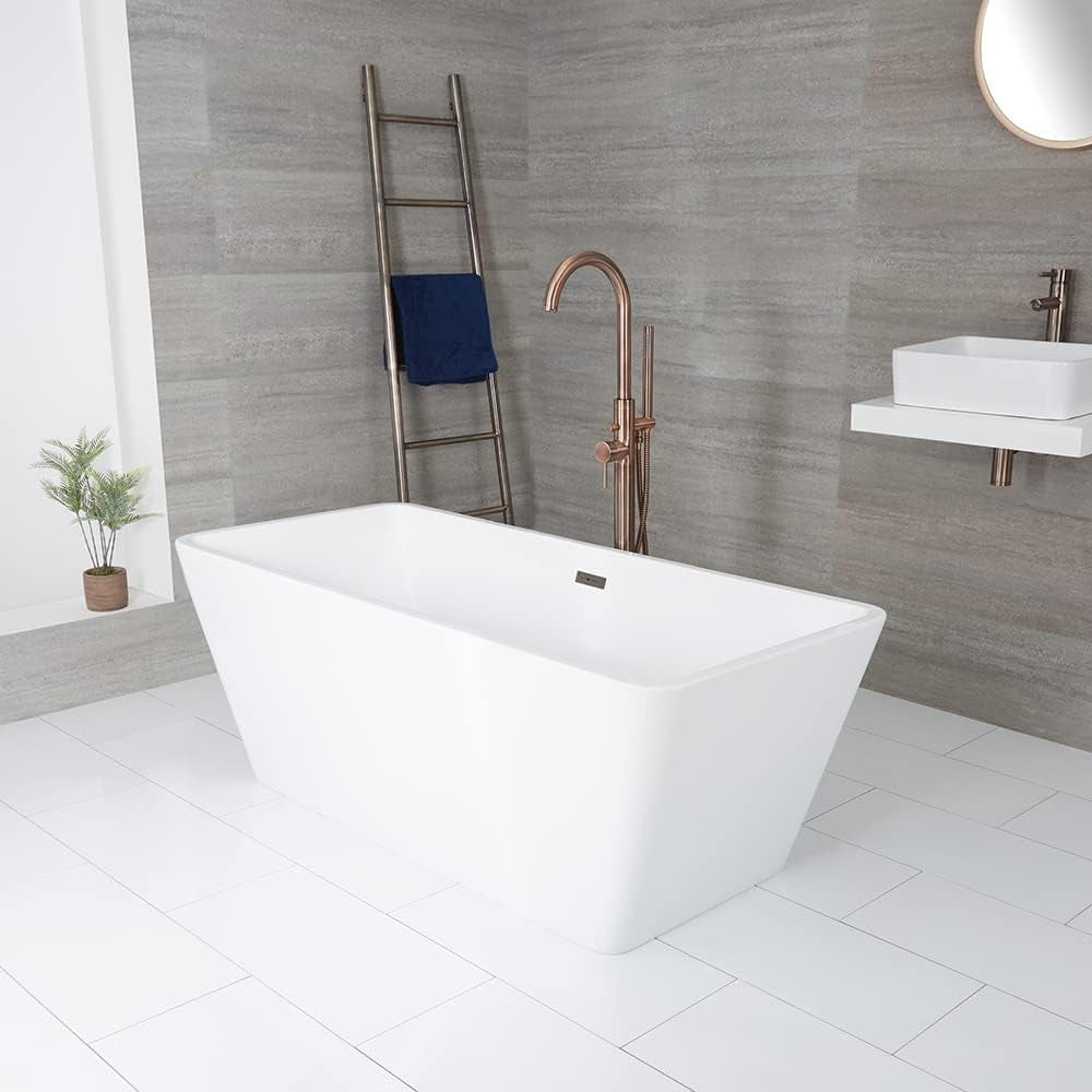 White Freestanding Double Ended Square Bath 1615x720mm Bronze Overflow