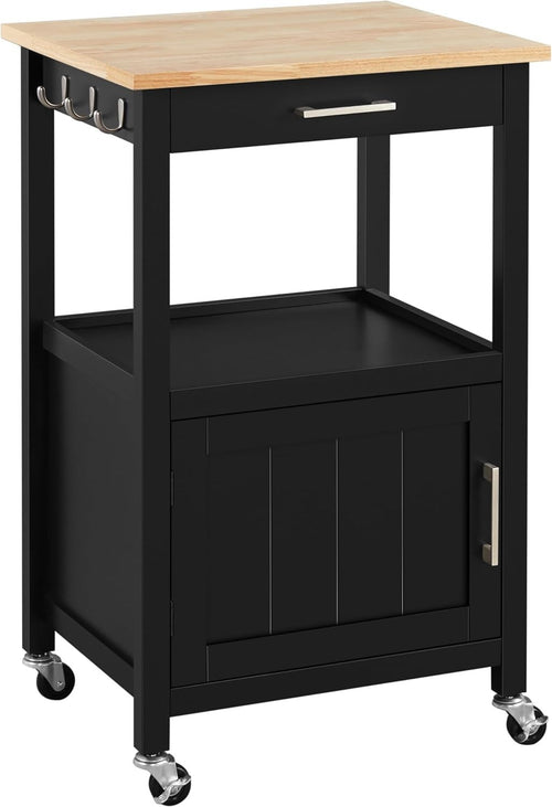 Rolling Kitchen Island Cart with Cabinet, Drawer & Hooks, Lockable Wheels