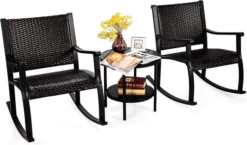 Outdoor 3-Piece Rocking Chair Set with Coffee Table – Patio Relaxation & Storage