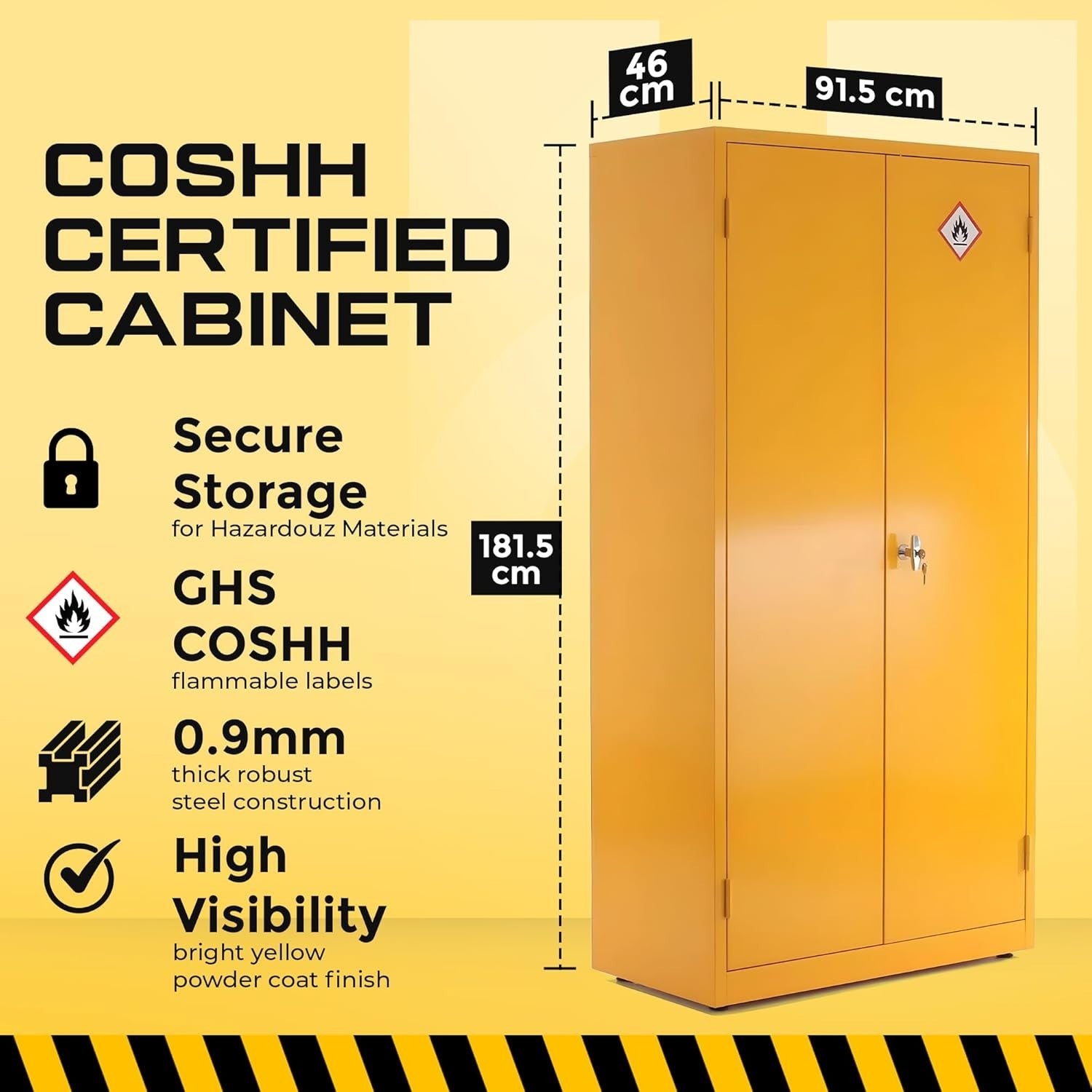 Fireproof Lockable COSHH Storage Cabinet with Adjustable Shelves 181.5cm