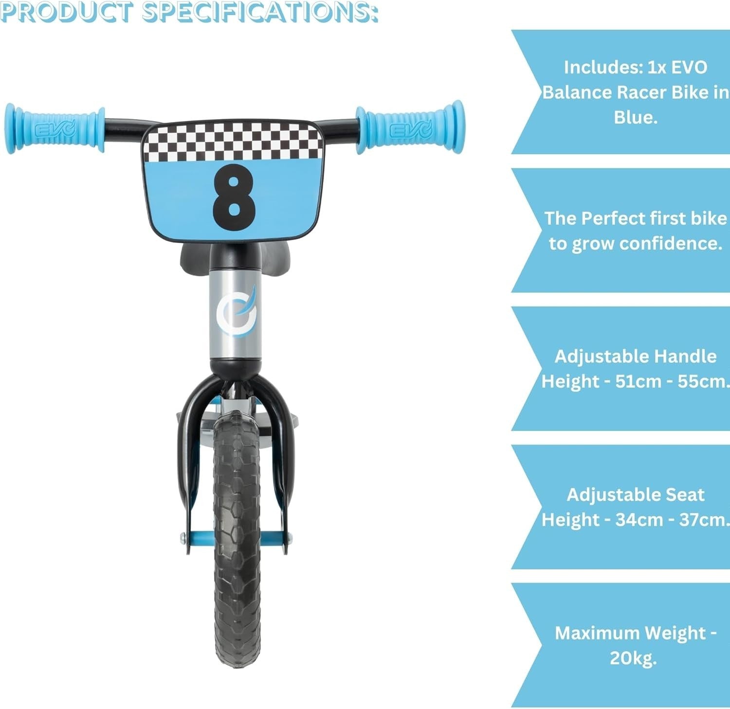 10" Kids Balance Bike Adjustable Seat Toddler Training Bicycle Blue