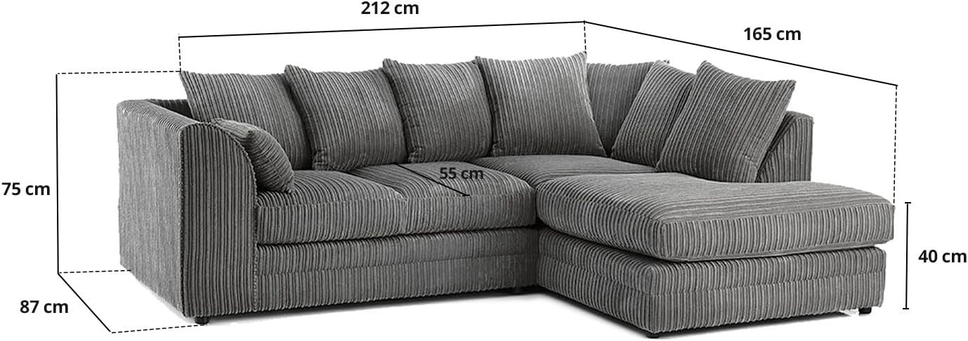 Grey Jumbo Cord 4-Seater Corner Sofa Left Hand Facing | Durable Comfort