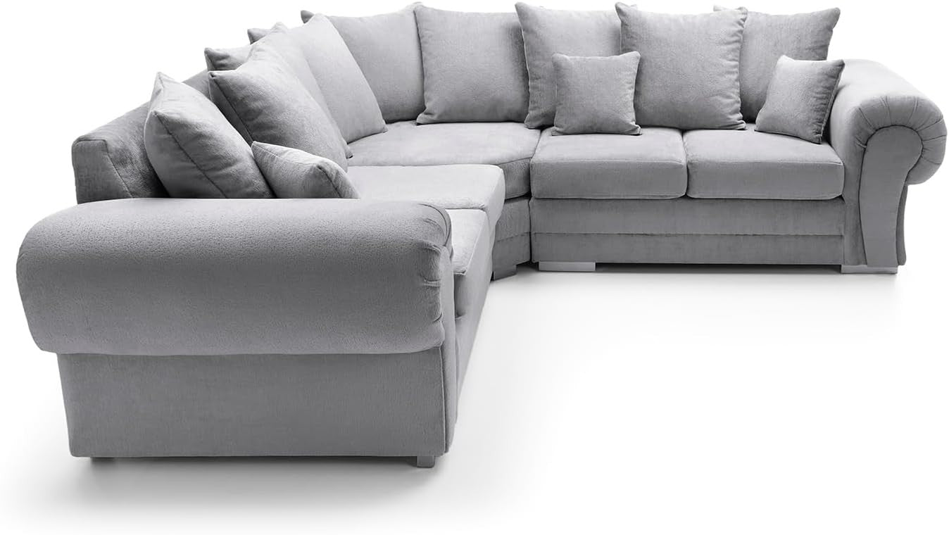 Grey L Shape Corner Sofa 5 Seater – Luxury Foam Cushions, No Assembly