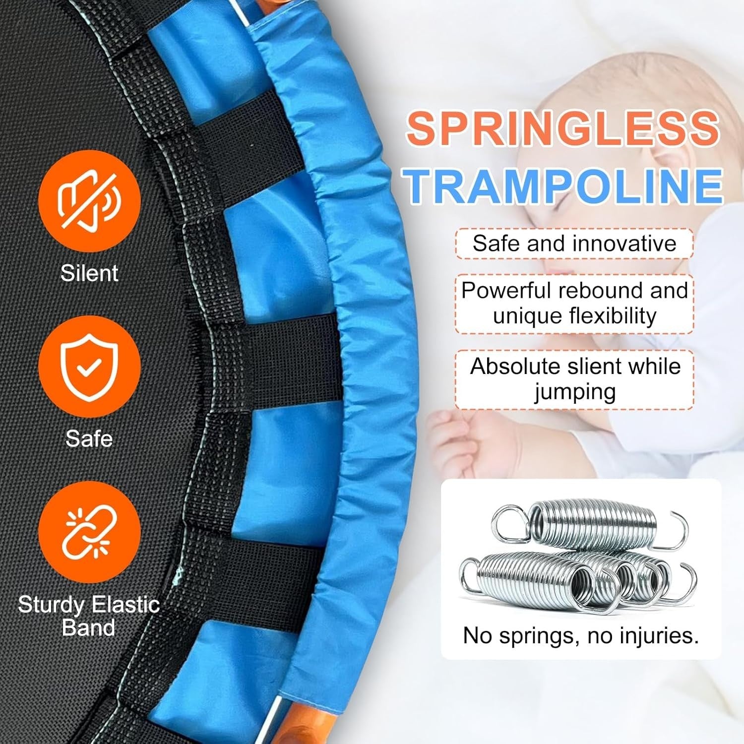36” Toddler Mini Trampoline w Foam Handle Quiet Indoor Outdoor Play