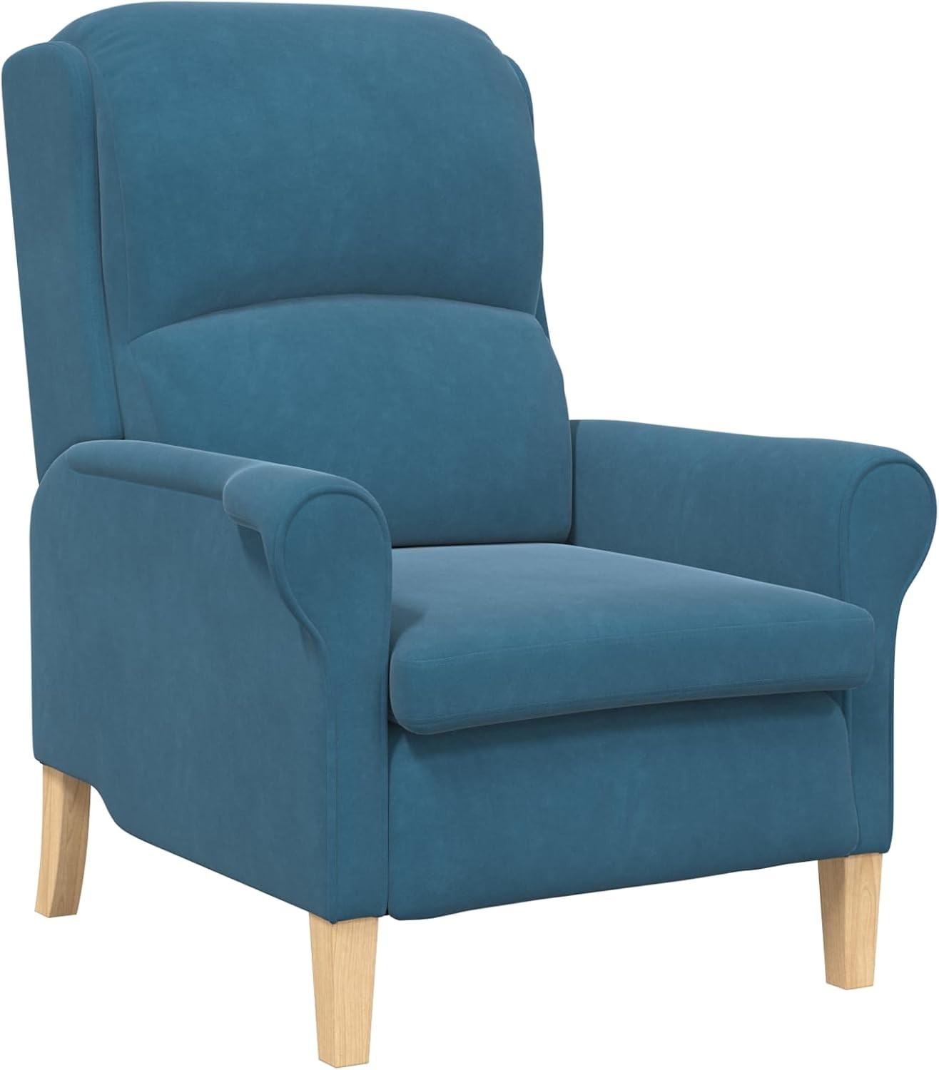Blue Fabric Armchair Ergonomic Lounge Chair Soft Seat Wooden Legs