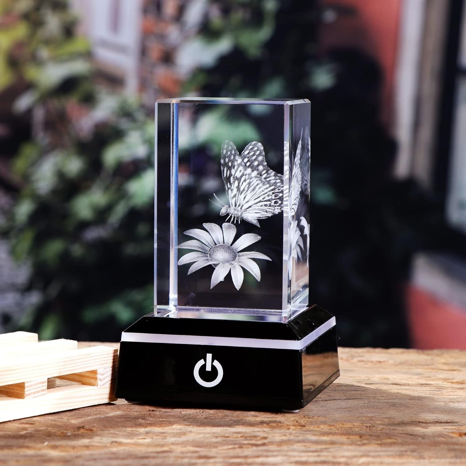 3D Crystal Butterfly Flower LED Ornament Gift – Light Up Glass Keepsake Decor