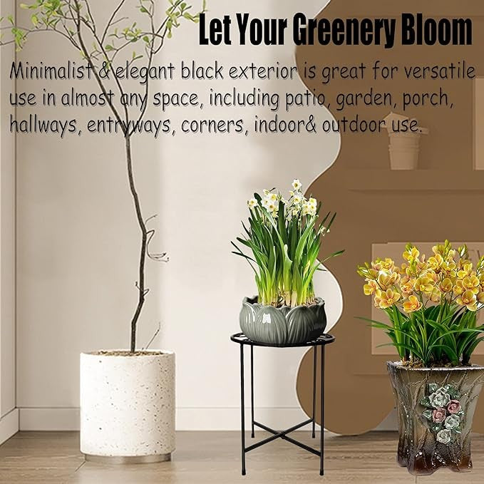 2 Pack 15" Metal Plant Stands Indoor Outdoor Round Flower Pot Holder Black