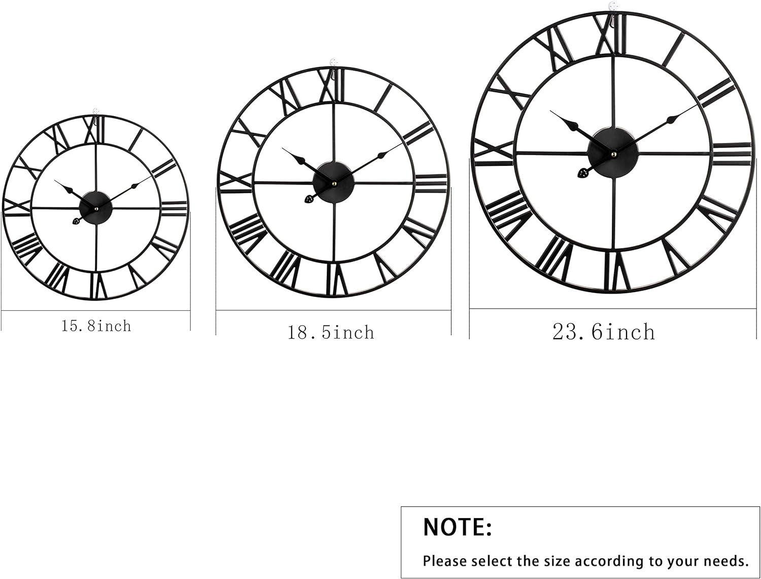 40cm Silver Roman Numeral Wall Clock Large Metal Silent Quartz Modern Decor