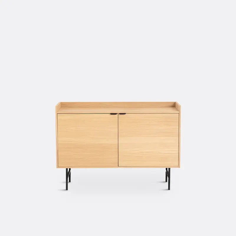 Modern Oak Veneer Sideboard Cabinet 2 Door Storage Unit Black Legs